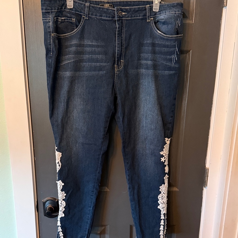 Lucky & Blessed Dark Blue  Jeans with White Lace